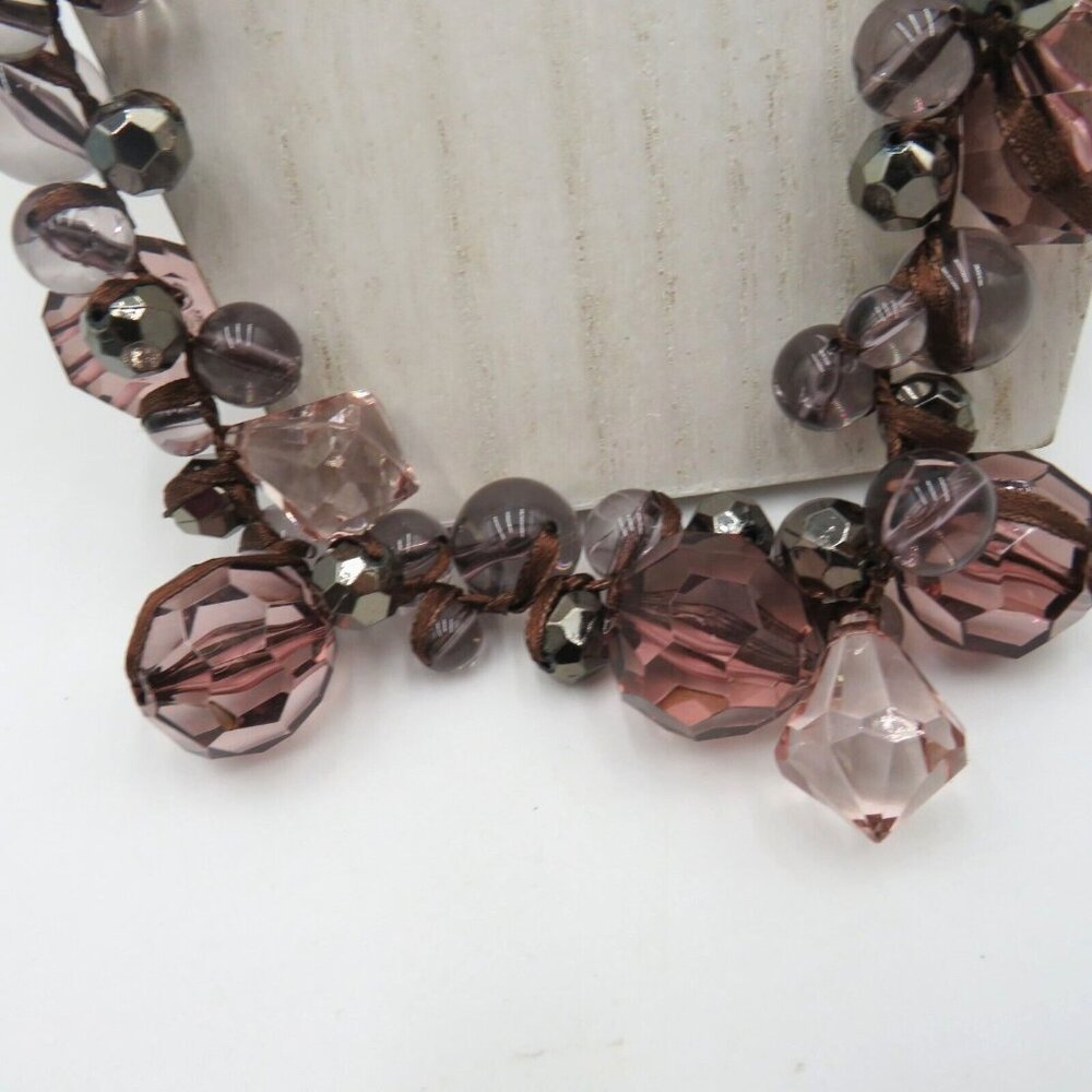 Mark Avon Necklace 32" Purple Gray Faceted Cluster Beads Ribbon Rose Gold‎ Tone